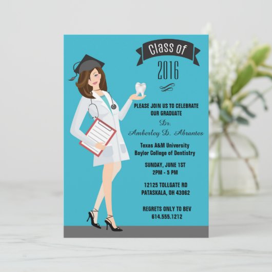 Tandheelkundige School Afstuderen Uitnodiging - Vr (Staand voorkant)