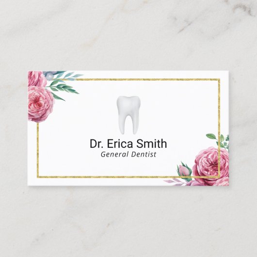 Tandheelkundige verzorging Elegant Bloemen Goud Li Visitekaartje (Voorkant)