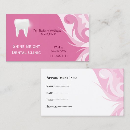 tandheelkundige visitekaartjes met afsprakenkaart afsprakenkaartje (Voorkant / Achterkant)
