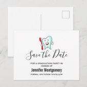 Tandheelkundige zorg Happy Tooth Afstuderen Save t Uitnodiging Briefkaart (Voorkant / Achterkant)