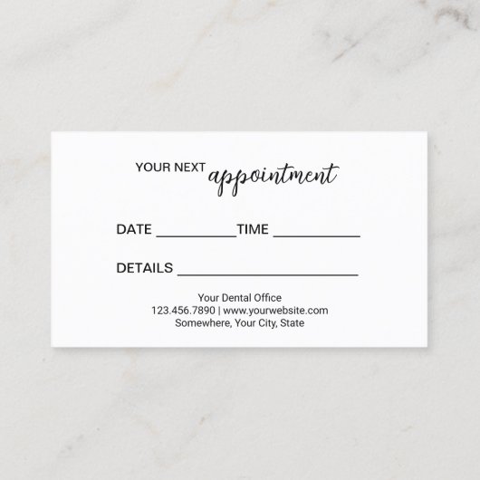 Tandheelkundige zorg Tand Logo Plain Black Tandart Afsprakenkaartje (Achterkant)