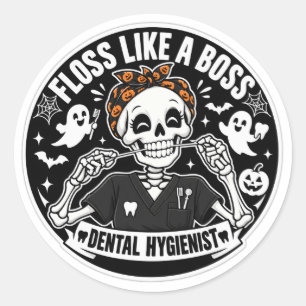 Tandhygiënist Halloween Skelet Ronde Sticker
