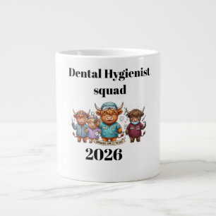 Tandhygienist Team Cute Schotse Hooglandkoe Groeps Grote Koffiekop