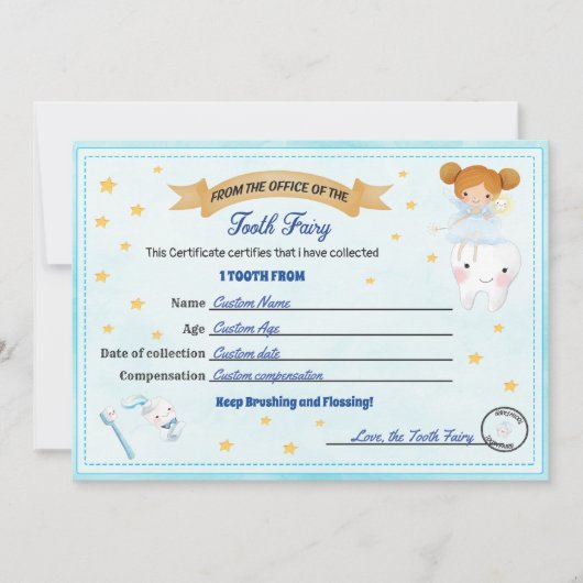 Tandijcertificaat Verloren tand-ontvangstbewijs Kaart (Voorkant)