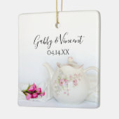 Tandroos en roze rozen keramisch ornament (Links)