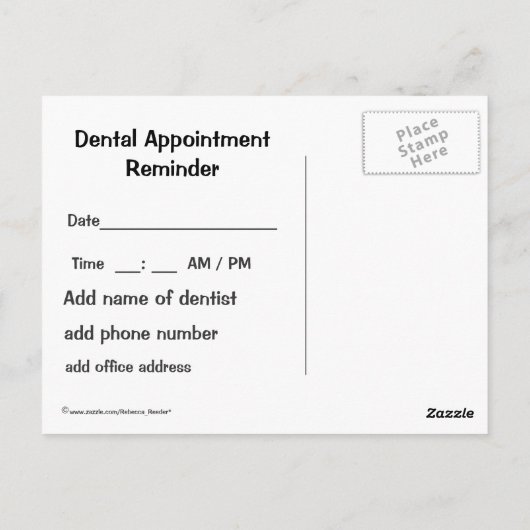 Tandverzorging : Herinnering voor benoeming van De Briefkaart (Achterkant)