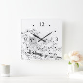 Tandwiel- en kersenbloesems, zwart en wit vierkante klok (Huis)