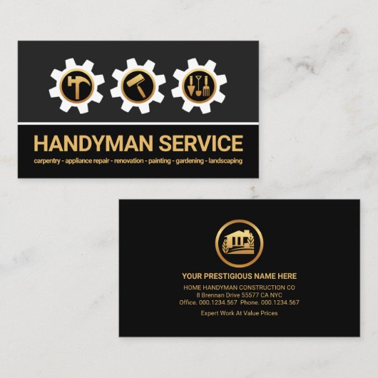 Tandwiel Handyman Tools Iconen Builder Visitekaartje (Voorkant / Achterkant)