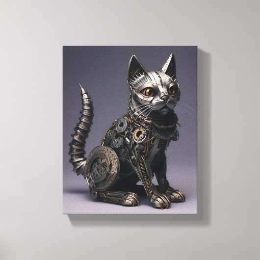 Tandwielen en whiskers: Steampunk Metal Cat Canvas Afdruk (Voorkant)