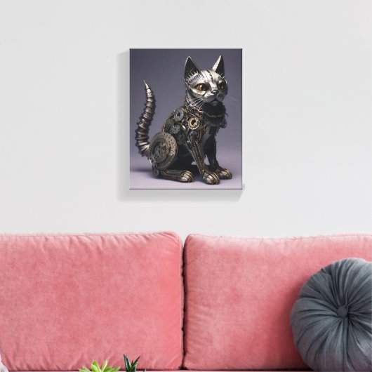 Tandwielen en whiskers: Steampunk Metal Cat Canvas Afdruk (Insitu (Woonkamer))