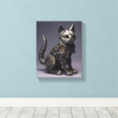 Tandwielen en whiskers: Steampunk Metal Cat Canvas Afdruk (Insitu (Houten vloer))