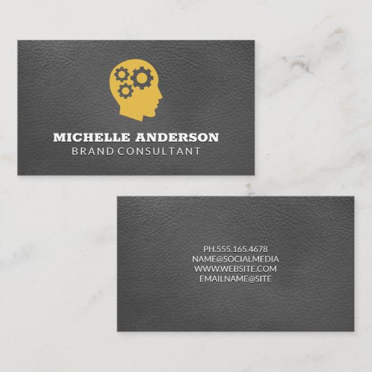 Tandwielen in het hoofdpictogram | Elegant Visitek Visitekaartje (Voorkant / Achterkant)