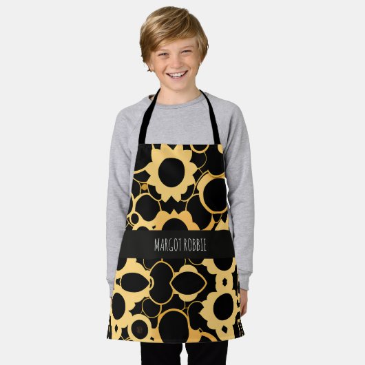 Tandwielen zwart goud monochromatische patroon schort (Gedragen)