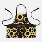 Tandwielen zwart goud monochromatische patroon schort (Voorkant)