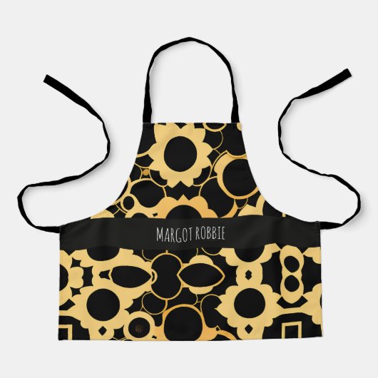 Tandwielen zwart goud monochromatische patroon schort (Voorkant)