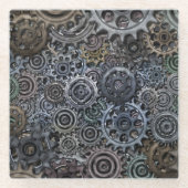 Tandwielovers en hanen glazen onderzetter (Voorkant)