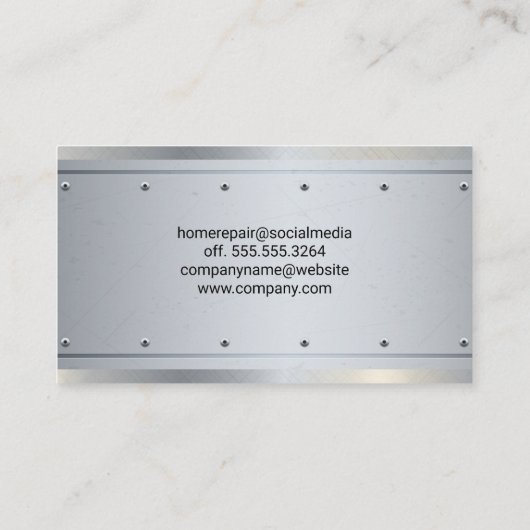 Tandwielpictogram | timmerwerk | Metaalklinknagels Visitekaartje (Achterkant)