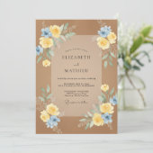 Tane Azuur Ranunculus Eucalyptus Bruiloft Kaart (Staand voorkant)