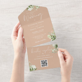 Tane bloem QR-code monogram bruiloft All In One Uitnodiging