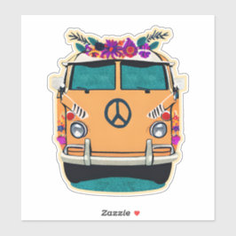 Tane bloemige retro hippie bus vintage kleuren kun sticker
