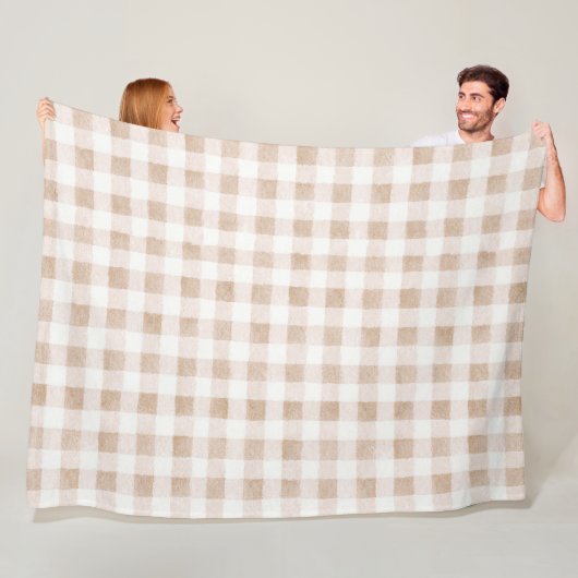 Tane Blush Crème Geruite Strepen Fleece Deken (In situ)