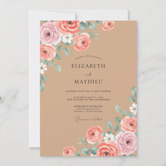 Tane Blush Ranunculus Eucalyptus Bruiloft Kaart (Voorkant)