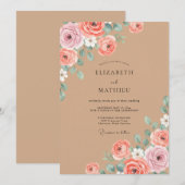 Tane Blush Ranunculus Eucalyptus Bruiloft Kaart (Voorkant / Achterkant)