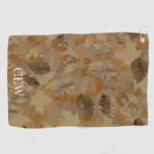 Tane Bruine Bladeren Aangepaste Monogram of Naam C Golfhanddoek (Horizontaal)