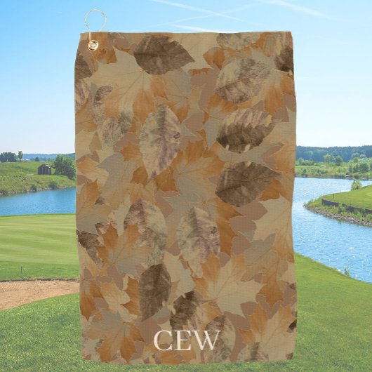 Tane Bruine Bladeren Aangepaste Monogram of Naam C Golfhanddoek