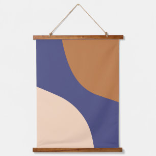 Tane en Blauwe Minimalistische Spiraalvormen Hangend Wandkleed
