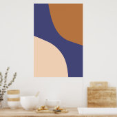 Tane en Blauwe Minimalistische Spiraalvormen Poster (Keuken)