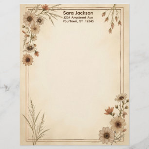 Tane en bruine bloemen en gras briefpapier briefhoofd