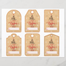 Tane en rode moderne uitgesneden gift tag set