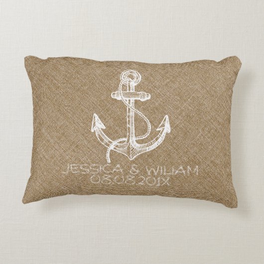 Tane Linnen Print & Wit Nautisch Anker Accent Kussen (Achterkant)