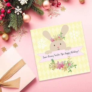 Tane Sneeuwkonijn Roze Goud Poinsettia Prettig Feestdagenkaart