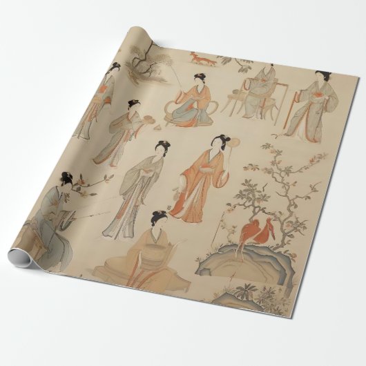 Tang Dynasty Handmaidens Gift Wrap Cadeaupapier (Uitgerold)