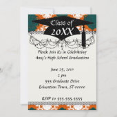 Tang sinaasappel blauwgroen wit damast patroon kaart (Voorkant)