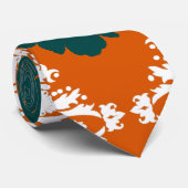 Tang sinaasappel blauwgroen wit damast patroon stropdas (Opgerold)