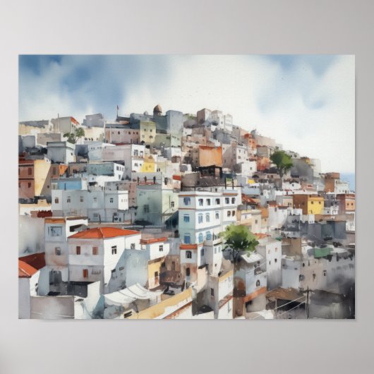 Tanger Marokko Waterverf Art Print Poster (Voorkant)