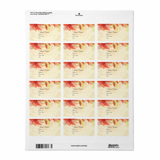 Tangerine Abstracte Floral Etiket (Full Sheet)