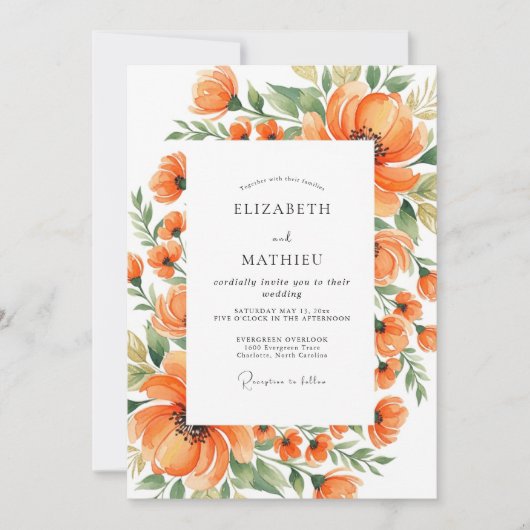 Tangerine Artistic Meadow Wedding Kaart (Voorkant)