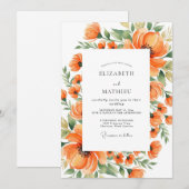 Tangerine Artistic Meadow Wedding Kaart (Voorkant / Achterkant)