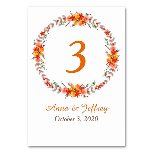 Tangerine Autumn Floral Wreath Wedding Kaart (Voorkant)