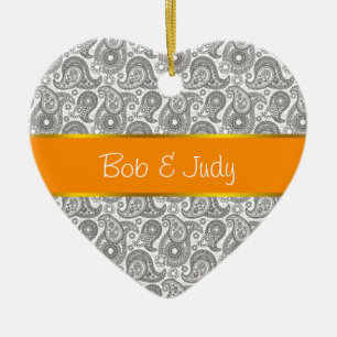 Tangerine Black Paisley Keramisch Ornament