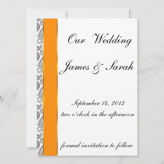 Tangerine Black Paisley Save The Date (Achterkant)