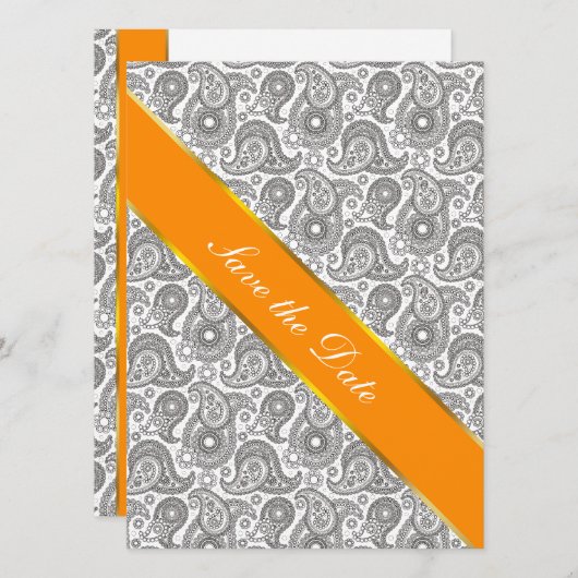 Tangerine Black Paisley Save The Date (Voorkant / Achterkant)