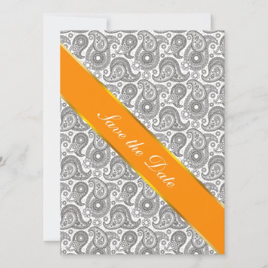 Tangerine Black Paisley Save The Date (Voorkant)