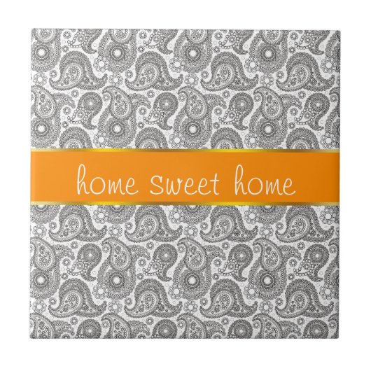 Tangerine Black Paisley Tegeltje (Voorkant)