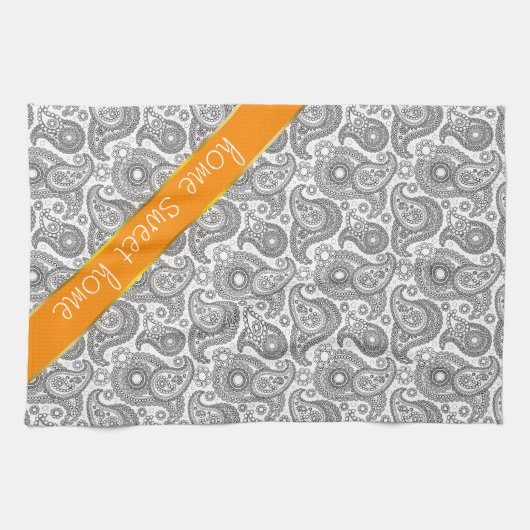 Tangerine Black Paisley Theedoek (Horizontaal)