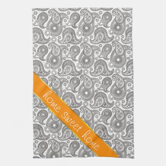 Tangerine Black Paisley Theedoek (Verticaal)